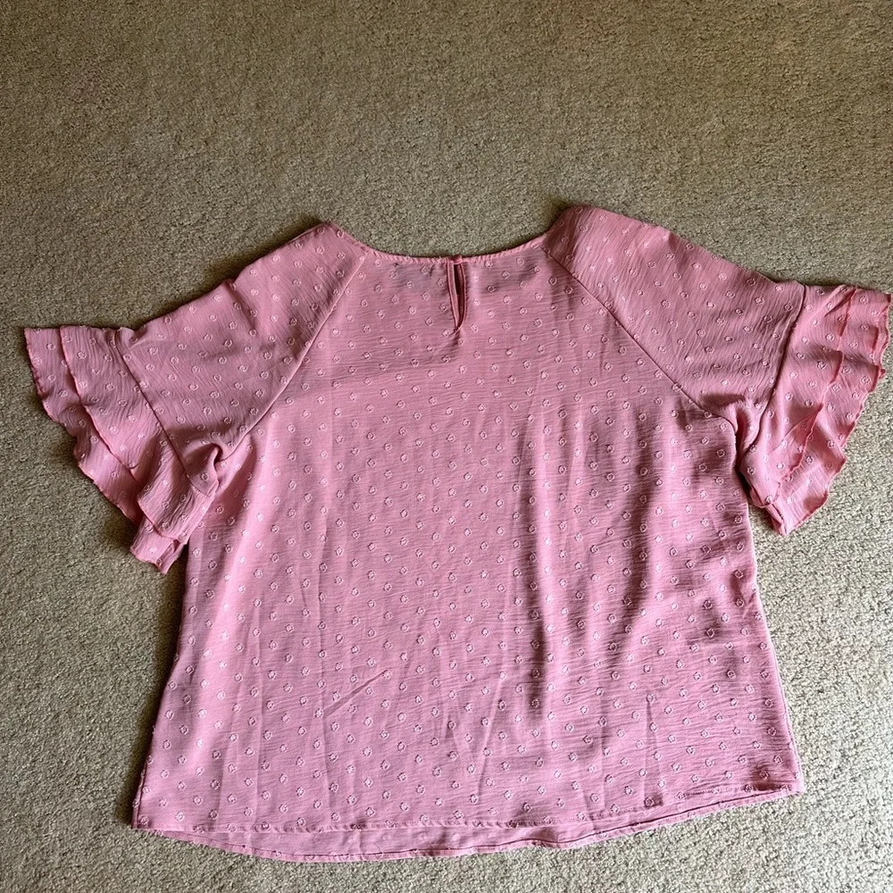 Chloe + Rene Pink Ruffled Sleeve Blouse - Picture 2 of 7